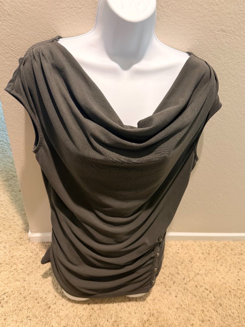 Worthington Stretch Gray Draped Cowl Neck Ruched Top Y2K – Medium
